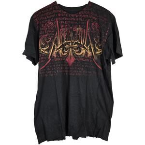 Affliction T-Shirt Mens Large Black Graphic Skull Wings Text Short Sleeve